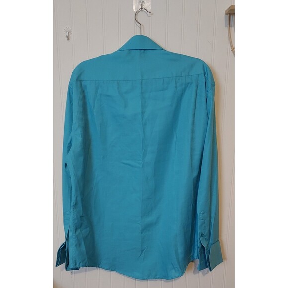 Men HENRI PICARD Blue Single Needle Tailoring French Cuff Dress Shirt Sz 16‎ 1/2 - Picture 6 of 7